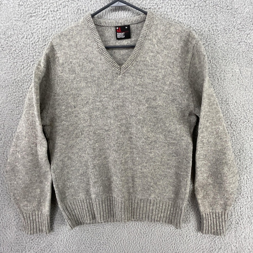 Vintage Robert Bruce Sweater Mens Medium Gray V Neck Knit Pullover Made‎ USA